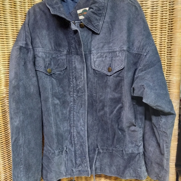 Vintage Out Brook Jacket Navy Blue Suede Leather Distressed  Size L/44 - Picture 6 of 12